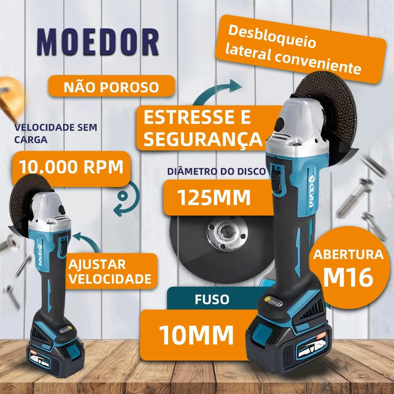 Kit de ferramentas 4 em 1 Furadeira, Chave de fenda/Chave de impacto/Amolador/Martelo 2 baterias de 68 V Caixa