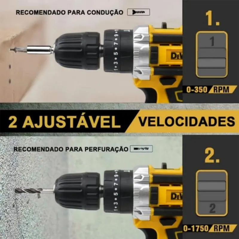[PROMOÇÃO BLACK FRIDAY] Furadeira e Parafusadeira de Impacto Sem Fio 48v Recarregável, 2 Baterias, Estojo de Armazenamento e 28 Acessórios